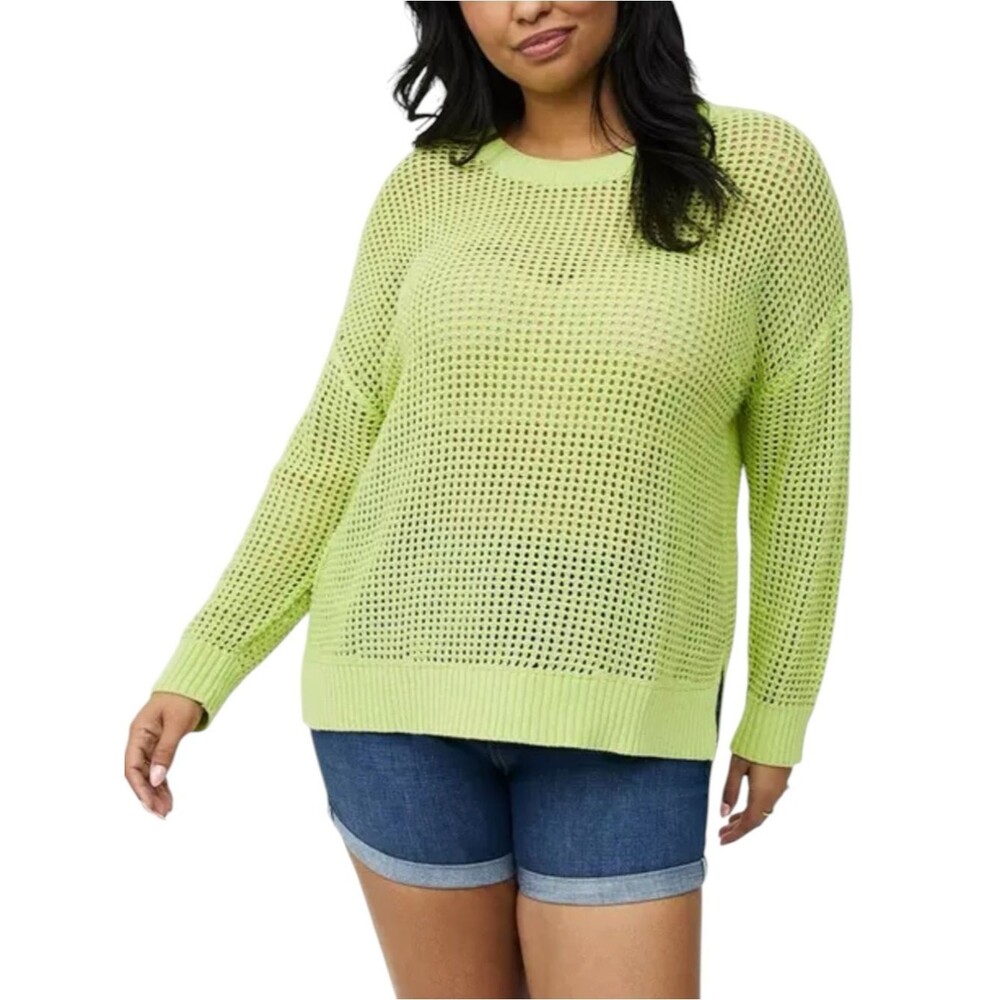 Torrid Open Stitch Crew Pullover Sweater Asian Pear Lime Green Size 2X